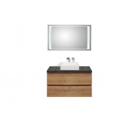 Pelipal meuble de salle de bain avec miroir de luxe et vasque à poser BaliHPL100 - chêne clair/ardoise noire