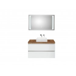 Pelipal meuble de salle de bain avec miroir de luxe et vasque à poser BaliHPL100 - blanc/chêne foncé