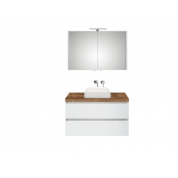Pelipal meuble de salle de bain avec armoire miroir et vasque à poser BaliHPL100 - blanc/chêne foncé