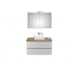 Pelipal badkamermeubel met spiegelkast en opbouwwastafel BaliHPL100 - wit/licht eiken