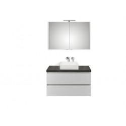 Pelipal meuble de salle de bain avec armoire miroir et vasque à poser BaliHPL100 - blanc/ardoise noire