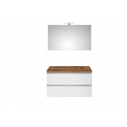 Pelipal meuble de salle de bain avec miroir sans vasque BaliHPL100 - blanc/chêne foncé