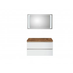 Pelipal meuble de salle de bain avec miroir de luxe sans vasque BaliHPL100 - blanc/chêne foncé