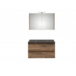 Pelipal meuble de salle de bain avec armoire miroir sans vasque BaliHPL100 - chêne foncé/ardoise noire