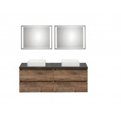 Pelipal meuble de salle de bain avec miroir de luxe et vasque à poser BaliHPL159 - chêne foncé/ardoise noire