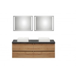 Pelipal meuble de salle de bain avec miroir de luxe et vasque à poser BaliHPL159 - chêne clair/ardoise noire