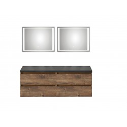 Pelipal meuble de salle de bain avec miroir de luxe sans vasque BaliHPL159 - chêne foncé/ardoise noire