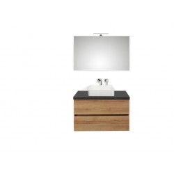 Pelipal badkamermeubel met spiegel en opbouwwastafel Cento90 - licht eiken/zwart schiefer