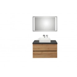 Pelipal meuble de salle de bain avec miroir de luxe et vasque à poser Cento90 - chêne clair/ardoise noire