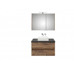 Pelipal badkamermeubel met spiegelkast en opbouwwastafel Cento90 - ribbeck eiken/zwart schiefer
