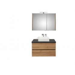Pelipal badkamermeubel met spiegelkast en opbouwwastafel Cento90 - licht eiken/zwart schiefer