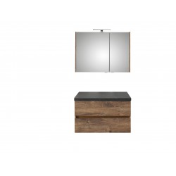 Pelipal meuble de salle de bain avec armoire miroir et sans vasque Cento90 - chêne foncé/ardoise noire