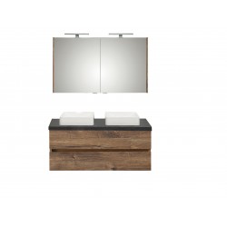 Pelipal meuble de salle de bain avec armoire miroir et vasque à poser Cento120 - chêne foncé/ardoise noire
