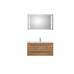 Pelipal meuble de salle de bain avec miroir de luxe Valencia100 (avec poignées) - chêne clair