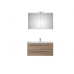 Pelipal meuble de salle de bain avec armoire miroir Valencia100 (avec poignées) - chêne terra