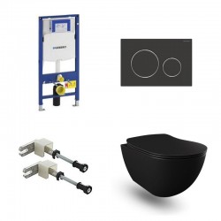 Geberit Duofix Pack WC met hangtoilet rimless design en sproeier mat zwart en mat zwart bedieninspaneel