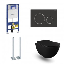 Geberit Duofix Pack WC vrijstaand met hangtoilet rimless design mat zwart en mat zwart bedieninspaneel