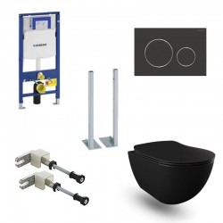 Geberit Duofix Pack WC vrijstaande met hangtoilet rimless design en sproeier mat zwart en mat zwart bedieninspaneel