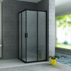 Banio accès d'angle avec portes coulissantes verre securit 6mm 90x90x195cm - noir mat