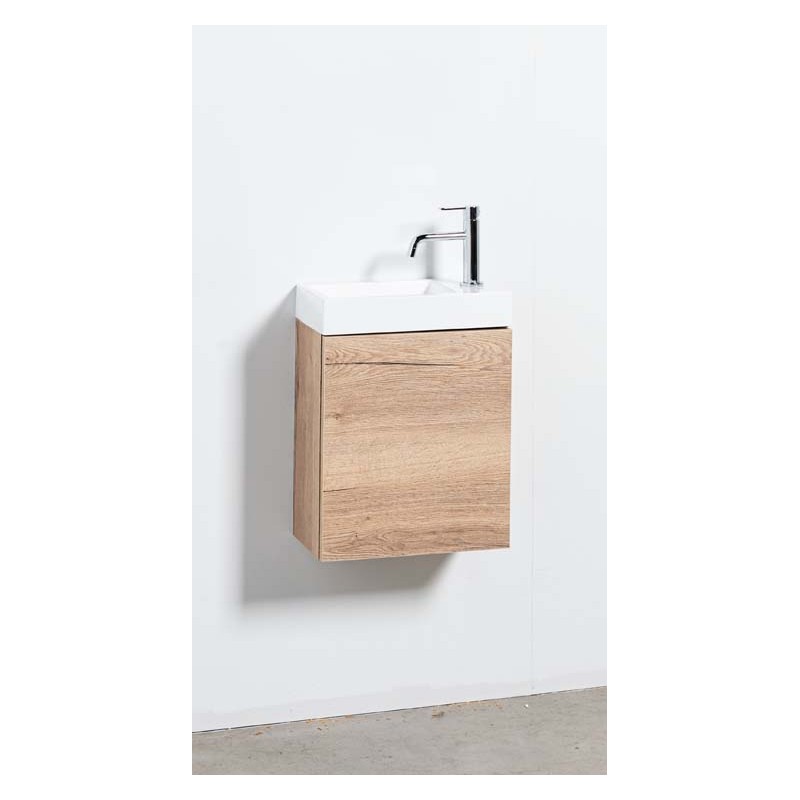 Banio meuble de toilette avec lavabo brillant Tomino - chêne