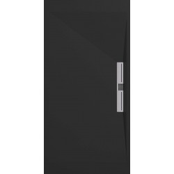 Banio receveur de douche minéral gelcoat Side - 80x120cm noir lisse - grille acier