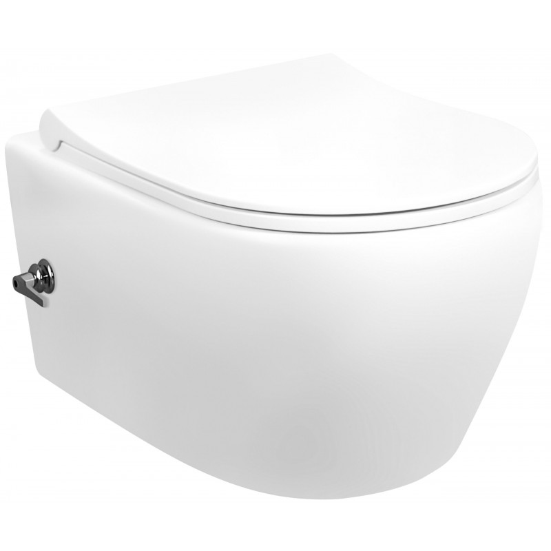 Banio ophang WC design rimless met rvs sproeier en geïntegreerde warm/koud water kraan