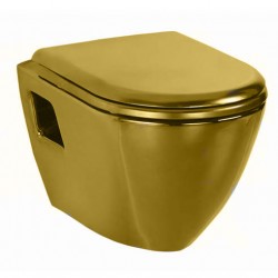 Banio pack WC suspendu design avec abattant softclose or et plaque de commande or