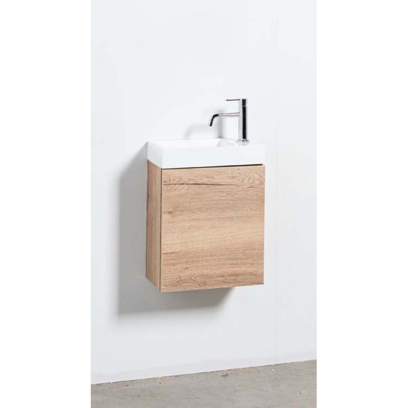 Banio meuble de toilette avec lavabo blanc mat Tomino - chêne