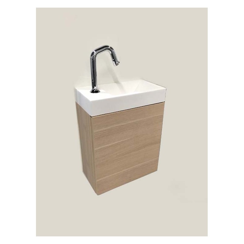 Banio meuble de toilette avec lavabo blanc mat Dora - chêne clair