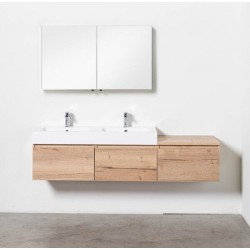 Banio meuble de salle de bain avec double vasque blanc mat Tomino - chêne 180cm