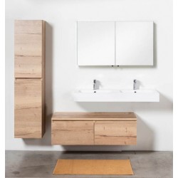 Banio meuble de salle de bain avec vasque flottante blanc mat Tomino - chêne 120cm
