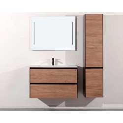 Banio meuble de salle de bain avec lavabo brillant Mollo - 90cm chêne/noir