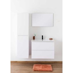 Banio meuble de salle de bain avec lavabo brillant et miroir LED Blanco - 80cm blanc mat