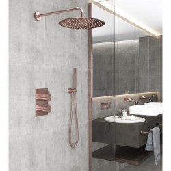 Douche pluie Banio Copper encastrable avec bras mural et tête de douche en cuivre brossé 30 cm