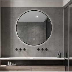 Banio Circle Black miroir rond avec éclairage LED 120cm avec miroir chauffant noir mat