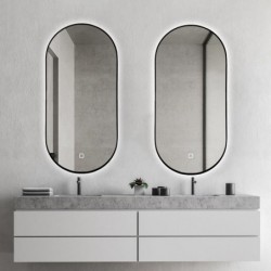 Set van 2 Banio Parma Black ovale spiegels met LED-verlichting en spiegelverwarming 100x50cm
