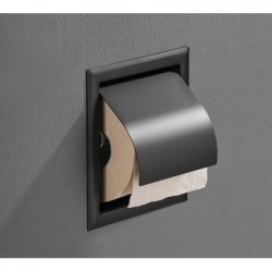Banio Nero inbouw toiletrol houder met klep mat zwart
