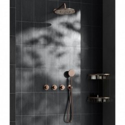 thermostatique encastré Banio Plus avec tête de douche de 20 cm et bras mural en cuivre brossé