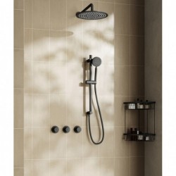 Douche à effet pluie encastrable Banio Plus avec douche de tête 20 cm, bras mural et barre de douche noir mat