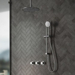 Douche à encastrer Banio Plus avec tête de douche de 20 cm, bras au plafond et barre de douche en inox