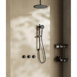 Douche à encastrer Banio Plus avec tête de douche de 30 cm, bras au plafond et barre de douche noire mat