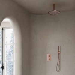 Douche à encastrer Banio Copper avec bras de plafond et tête de douche en cuivre brossé 30 cm