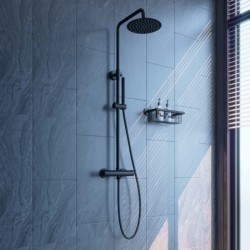 Banio Nero douche pluie en saillie noir mat 30cm avec robinet thermostatique et douchette bâton