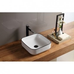 Vasque Banio Premium 40x40cm lavabo blanc avec ligne noire