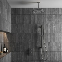 Douche à encastrer Banio Exclusive avec tête de douche de 20 cm, bras au plafond et barre de douche en inox