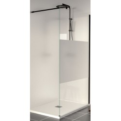 Banio paroi de douche italienne fixe verre securit 8mm 160x200cm - verre transparent avec bande mat / noir mat