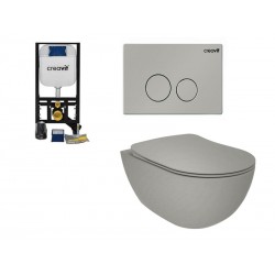 Hangend mat grijs rimless wc-pakket zonder rand, onzichtbare bevestiging, bedieningspaneel en soft-close toiletbril Grijs